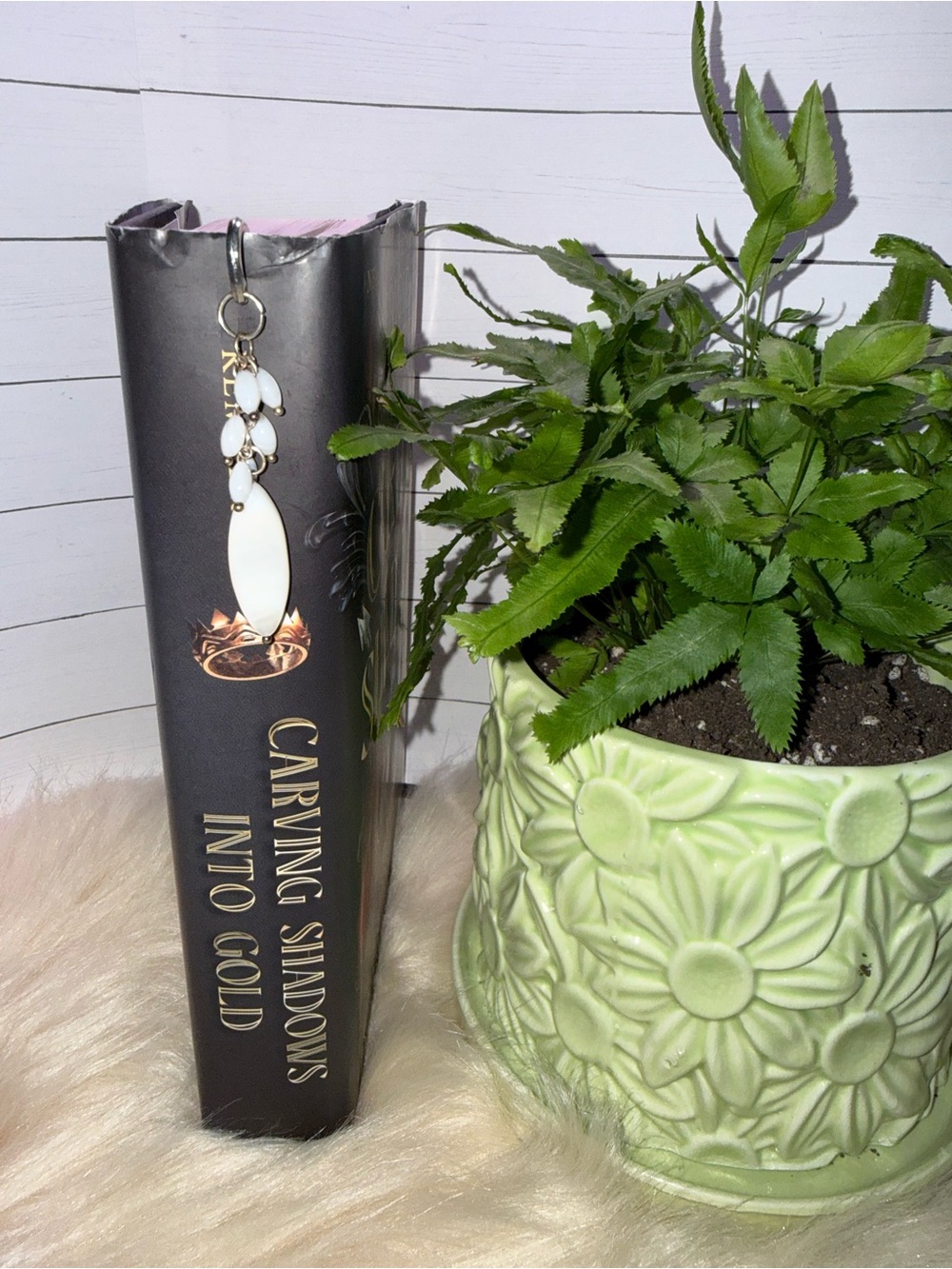 White Stone Dangle Charm Bookmark